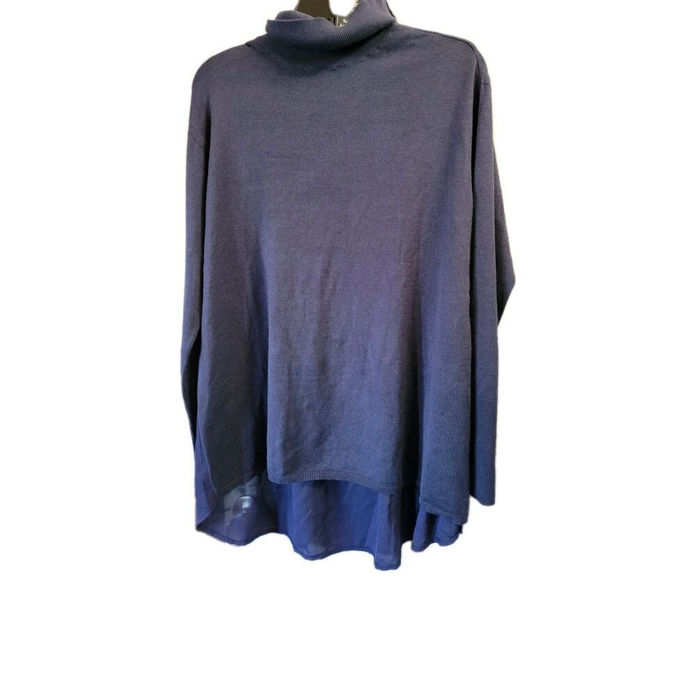 DG2 Diane Gilman Women's Knit  Drape Back Turtleneck Top Blue Navy Size Small